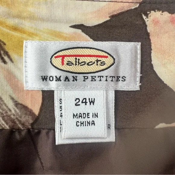Talbots silk blend floral skirt brown pink and yellow Sz 24W - Picture 5 of 11